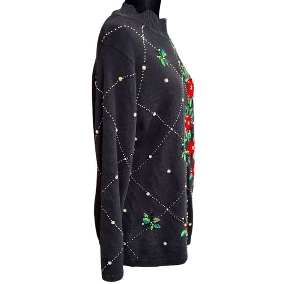 VINTAGE  B.P. Design Christmas Pointsettia Embroidered Sweater Size M - Picture 3 of 12